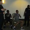 Gunnell Hickman and Landon Edwards participate in an traffic stop scenario with Lt. Dan Underwood and Officer Andre Jackson of the Huntington Police Department.