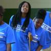 Kyashia Stubblefield, Amaia Davis, Dionna Crawford and Anson Fykes partcipate in a team building drill on Day 2 of the 2017 B4 program at Marshall Recreation Center.